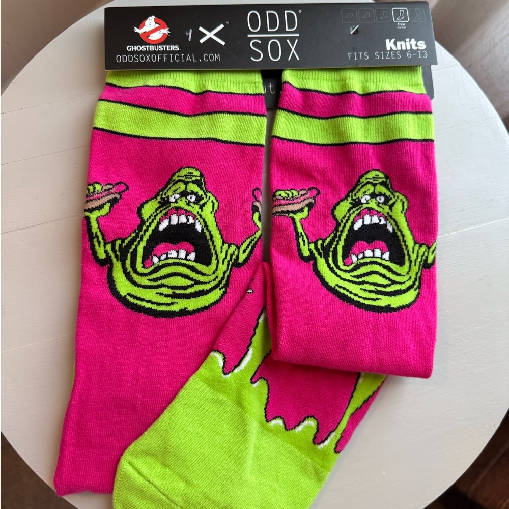 Odd Sox Ghostbusters Hot Pink and Green Slimer Knee Socks